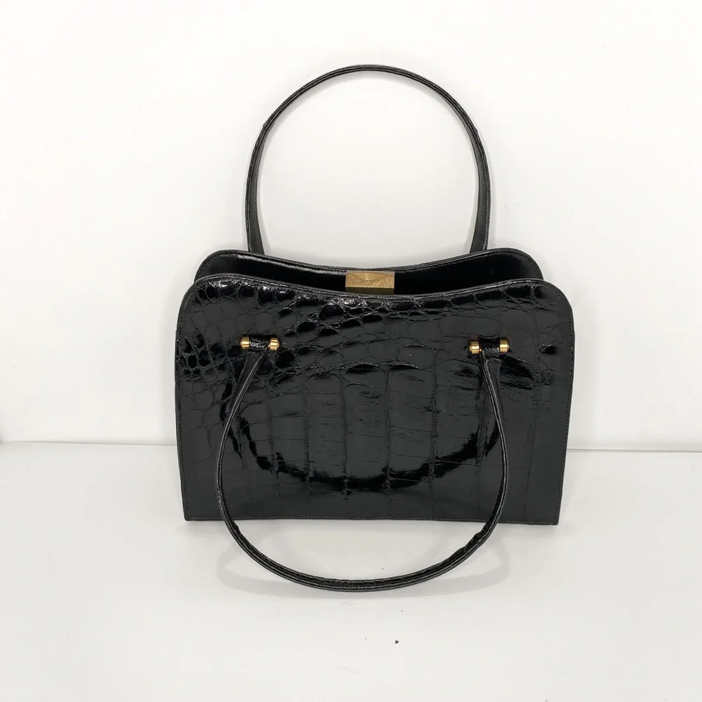 Bellestone Vintage Alligator Leather Black Handbag - Picture 1 of 16